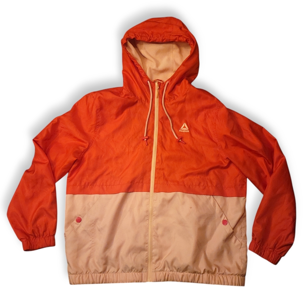 REEBOK - NEW RARE Fleece Lined Salmon Orange & Cream Hooded Windbreaker Jacket